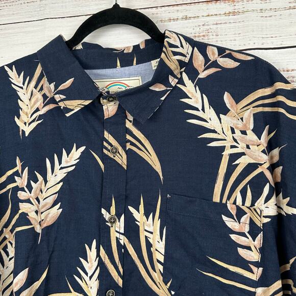 Men's Seapointe Navy Tan Tropical Hawaiian Cotton Short Sleeve Button Up Sz XXL - Picture 3 of 9